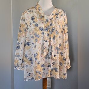 Modcloth Blue and Yellow Floral Blouse